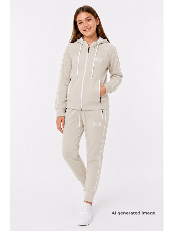 Pina Kids Kız Çocuk Scuba Unlimited Çİft Şeritli Kapüşonlu Reglan Kol Dalgıç Kumaş Eşofman Takımı ESF7023