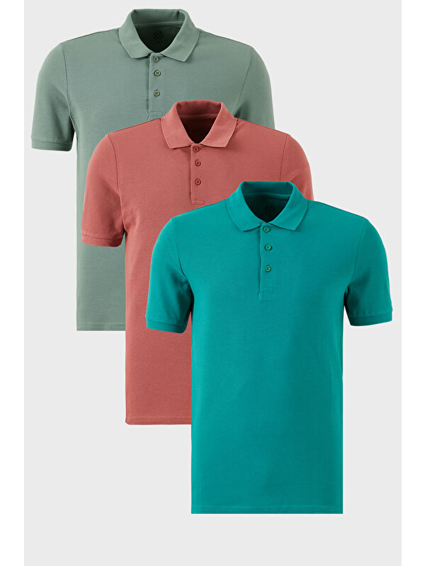Buratti Pamuklu Regular Fit Düğmeli Polo Yaka 3'lü Paket %100 Pamuk Tişört 5902127S3
