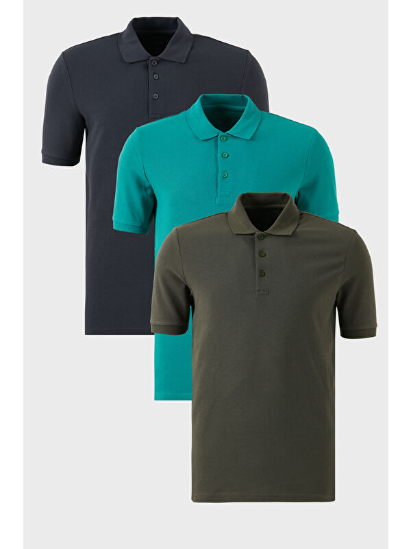Buratti Pamuklu Regular Fit Düğmeli Polo Yaka 3'lü Paket %100 Pamuk Tişört 5902127S3