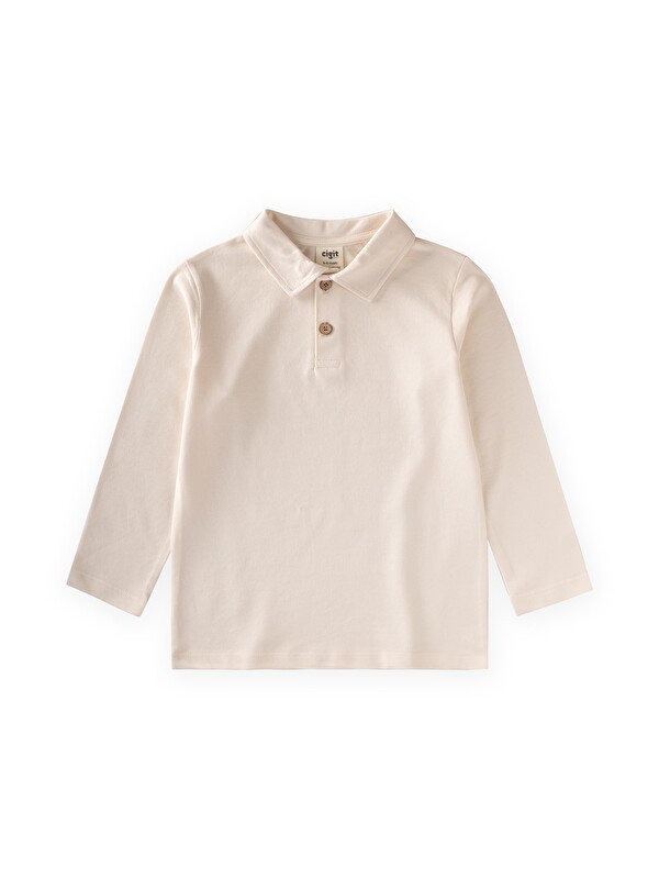 CİGİT Polo Yaka Uzun Kollu T-Shirt 5-12 Yaş Ekru
