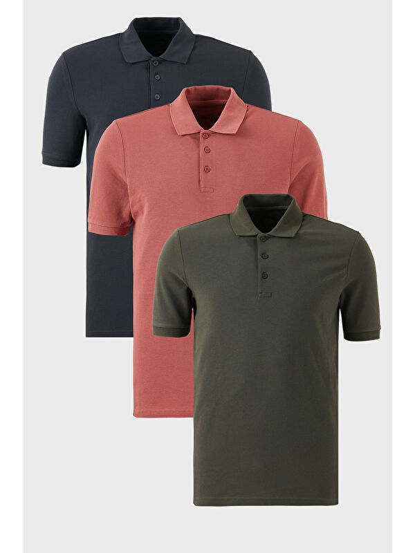 Buratti Pamuklu Regular Fit Düğmeli Polo Yaka 3'lü Paket %100 Pamuk Tişört 5902127S3