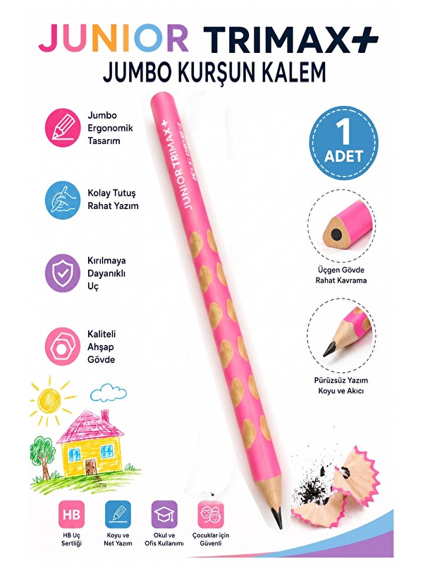 Artlantis Jumbo Kurşun Kalem Oluklu 1 Adet Alpino Trimax Üçgen Oluklu Kalın Kalem Pastel Renkler Kolay Tutuş v