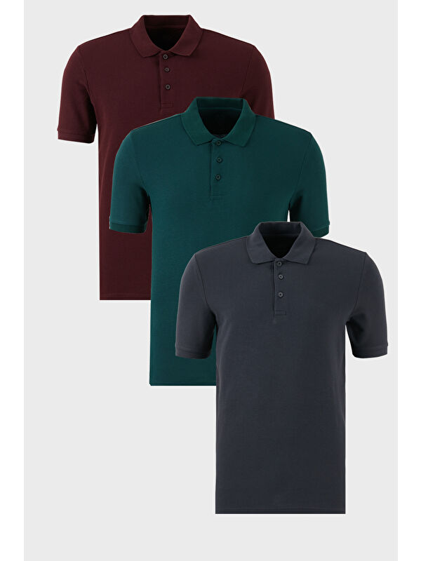 Buratti Pamuklu Regular Fit Düğmeli Polo Yaka 3'lü Paket %100 Pamuk Tişört 5902127S3