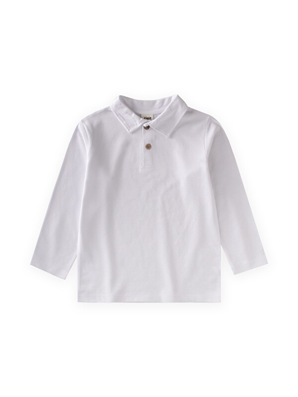 CİGİT Polo Yaka Uzun Kollu T-Shirt 5-12 Yaş Kırık Beyaz