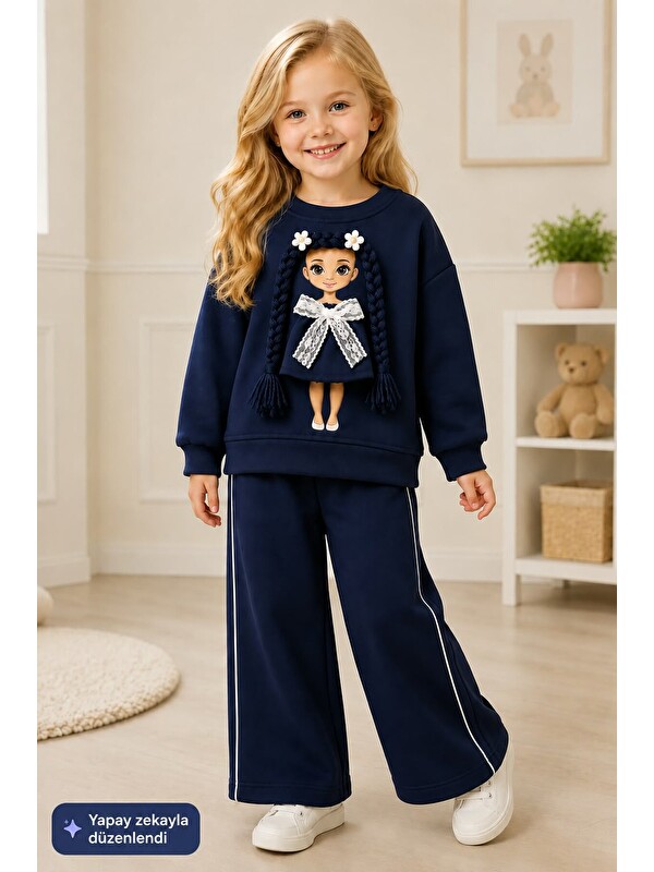 My Kids Wear Kız Çocuk Baskılı Sweatshirt ve Bol Paça Pantolonlu 2'li Eşofman Takımı 12931