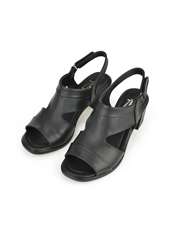 Kadın Hakiki Deri Topuklu Sandalet 1511020Z2211 Siyah - Görsel 5