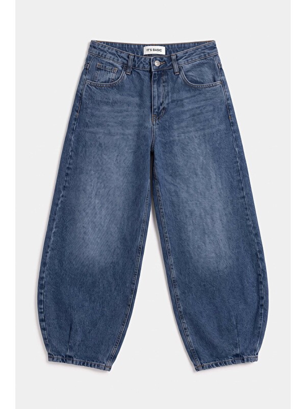 It's Basic Kadın Koyu Jean 4s6-5 Mega Balon Fit %100 Pamuk T45 Denim Jean