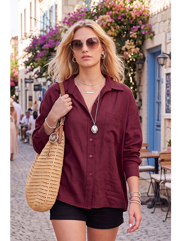Lela Modal Oversize Fit Uzun Kollu Kadın Gömlek 6834612