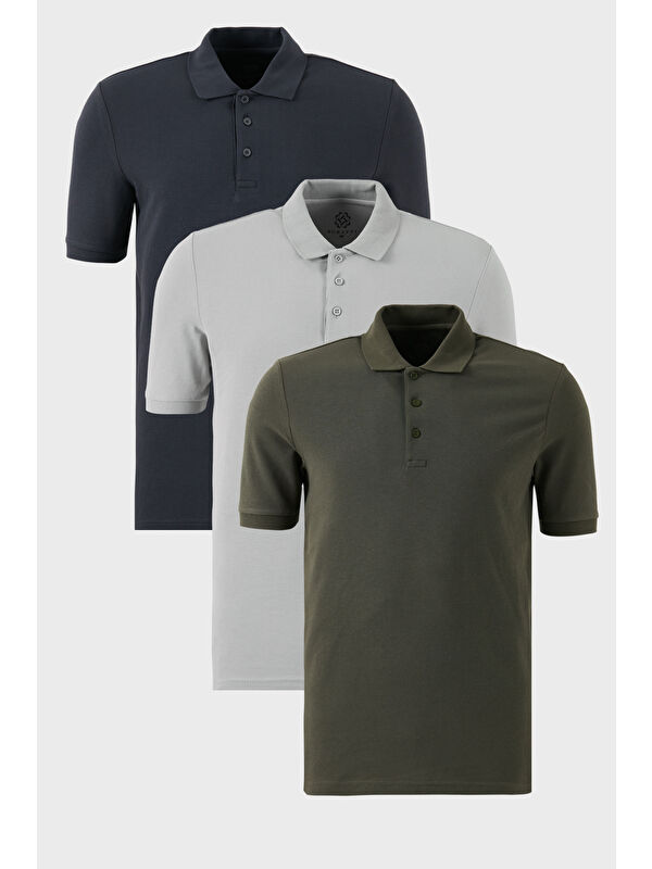 Buratti Pamuklu Regular Fit Düğmeli Polo Yaka 3'lü Paket %100 Pamuk Tişört 5902127S3