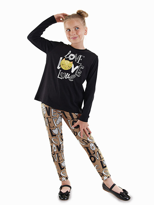 Denokids Love Kız Çocuk T-Shirt Tayt Takım