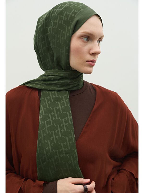 Fresh Scarfs MONOGRAM PAMUK FLOŞ JAKARLI ŞAL YAPRAK