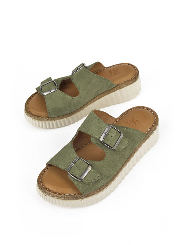 Kadın Hakiki Deri Terlik 1511008Z1882 Yeşil - Görsel 6