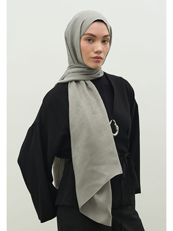 Fresh Scarfs MONOGRAM PAMUK FLOŞ JAKARLI ŞAL SOĞUK GRİ
