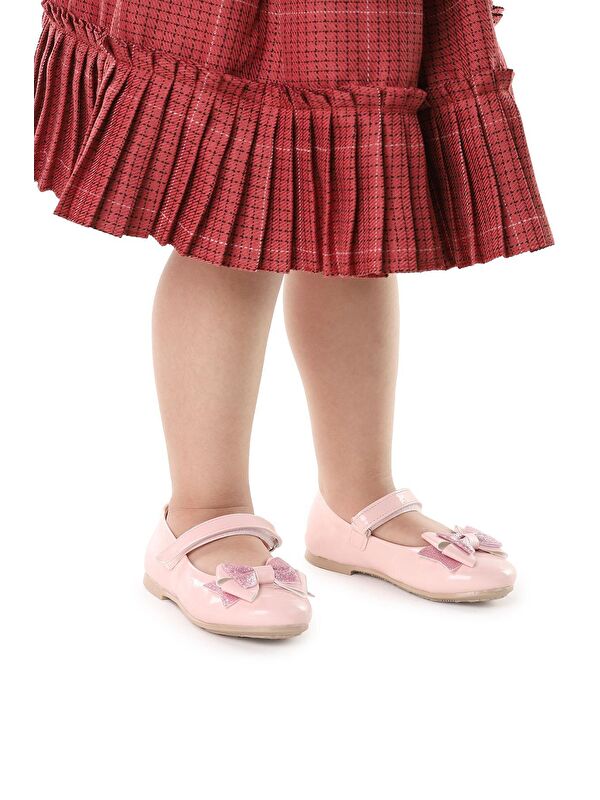 Cırtlı Kum Sim Fiyonklu Kız Çocuk Babet Ayakkabı Ege 202 Rugan - Görsel 3