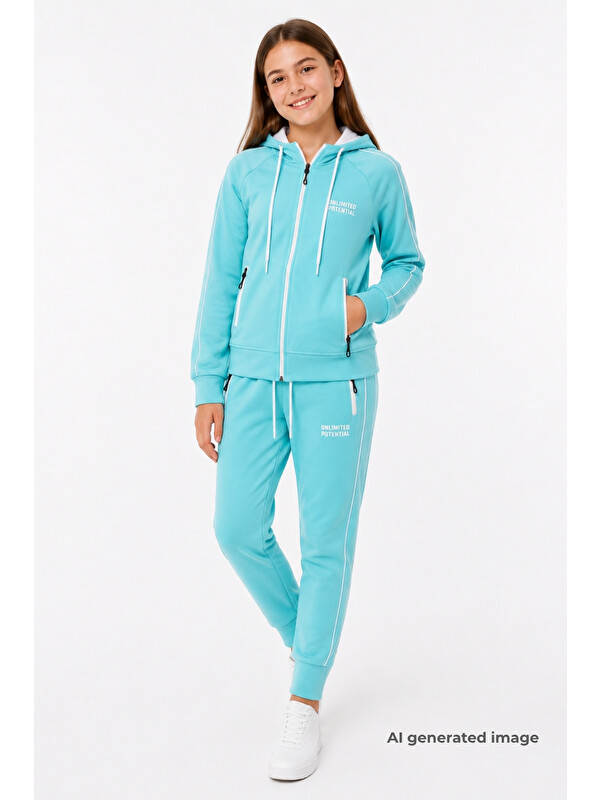 Pina Kids Kız Çocuk Scuba Unlimited Çİft Şeritli Kapüşonlu Reglan Kol Dalgıç Kumaş Eşofman Takımı ESF7023