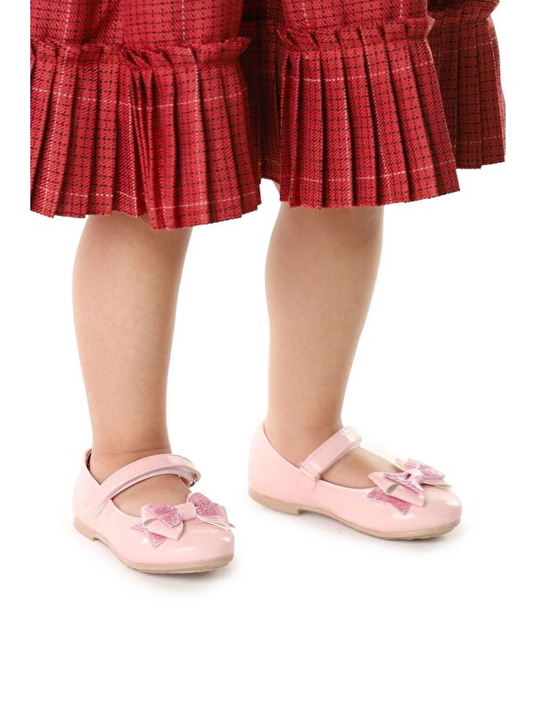 Cırtlı Kum Sim Fiyonklu Kız Çocuk Babet Ayakkabı Ege 202 Rugan - Görsel 4