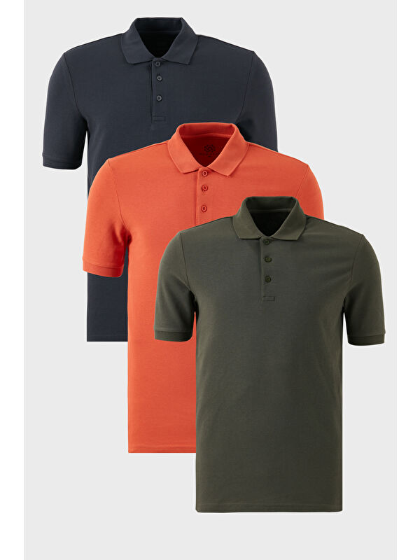 Buratti Pamuklu Regular Fit Düğmeli Polo Yaka 3'lü Paket %100 Pamuk Tişört 5902127S3