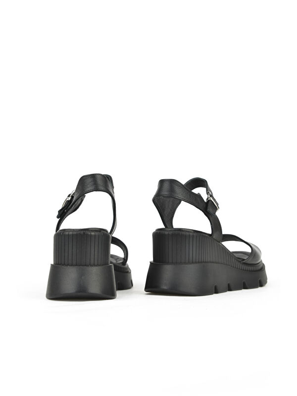 Kadın Hakiki Deri Dolgu Topuk Sandalet 1511020Z2003 Siyah - Görsel 3