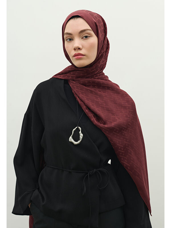 Fresh Scarfs MONOGRAM PAMUK FLOŞ JAKARLI ŞAL ERİK ÇÜRÜĞÜ
