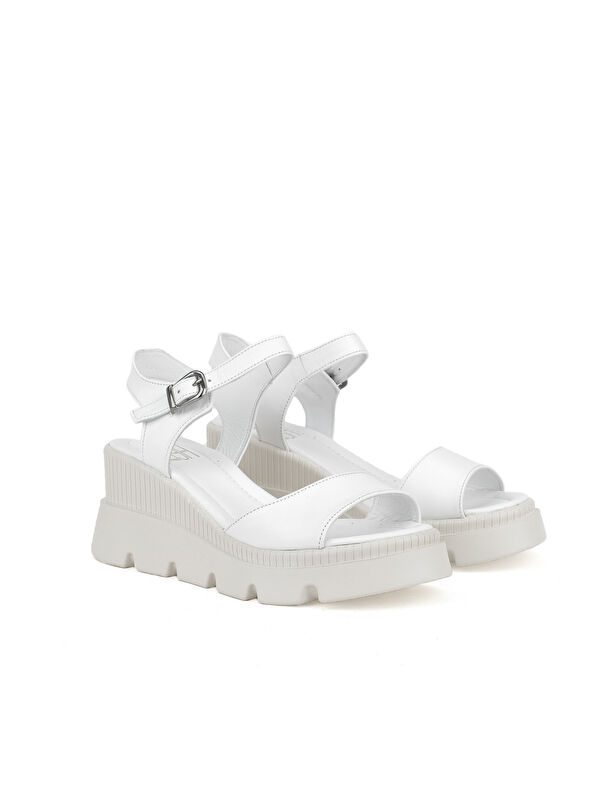 Kadın Hakiki Deri Dolgu Topuk Sandalet 1511020Z2003 Beyaz - Görsel 3