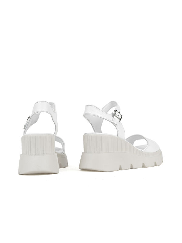 Kadın Hakiki Deri Dolgu Topuk Sandalet 1511020Z2003 Beyaz - Görsel 4