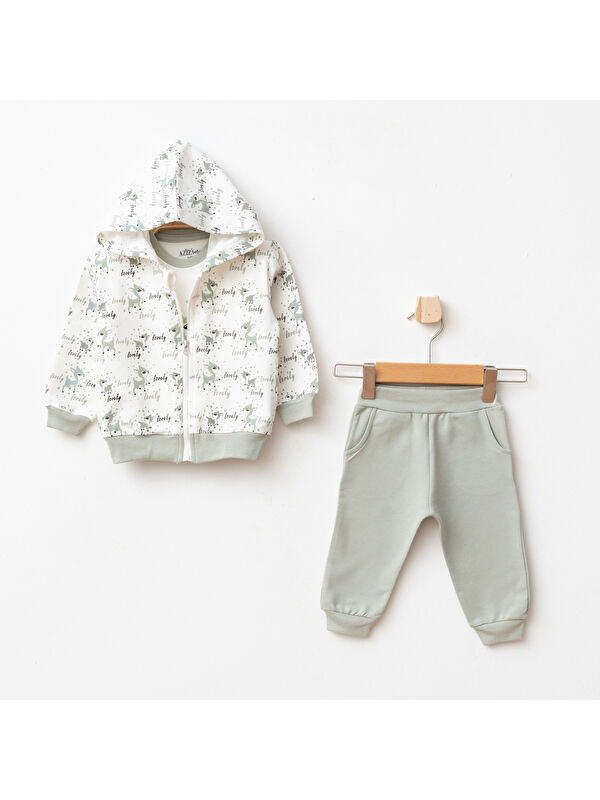 AZİZ BEBE Kız Bebek Animal Desenli Sweatshirt Pantolon T-shirt 3'lü Alt Üst Bebek Takımı 3 Ay-36 Ay