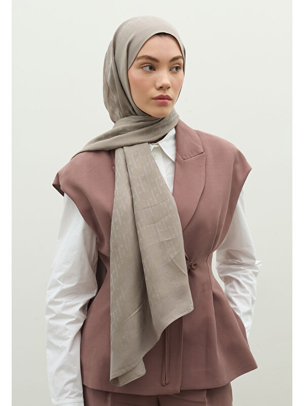 Fresh Scarfs MONOGRAM PAMUK FLOŞ JAKARLI ŞAL GÜMÜŞ