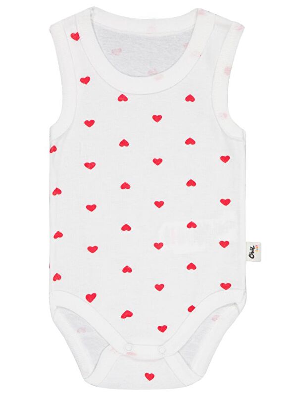 Civil Baby Kalp Baskılı 1-36 Ay Çıtçıtlı Badi - Ekru 1-3 Ay