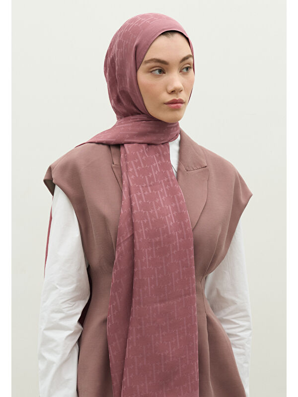 Fresh Scarfs MONOGRAM PAMUK FLOŞ JAKARLI ŞAL GÜL KURUSU