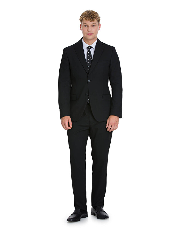 Hatemoğlu Siyah Slim Fit Mono Yaka Klasik Takım Elbise