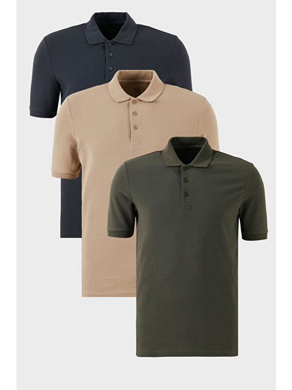 Buratti Pamuklu Regular Fit Düğmeli Polo Yaka 3'lü Paket %100 Pamuk Tişört 5902127S3