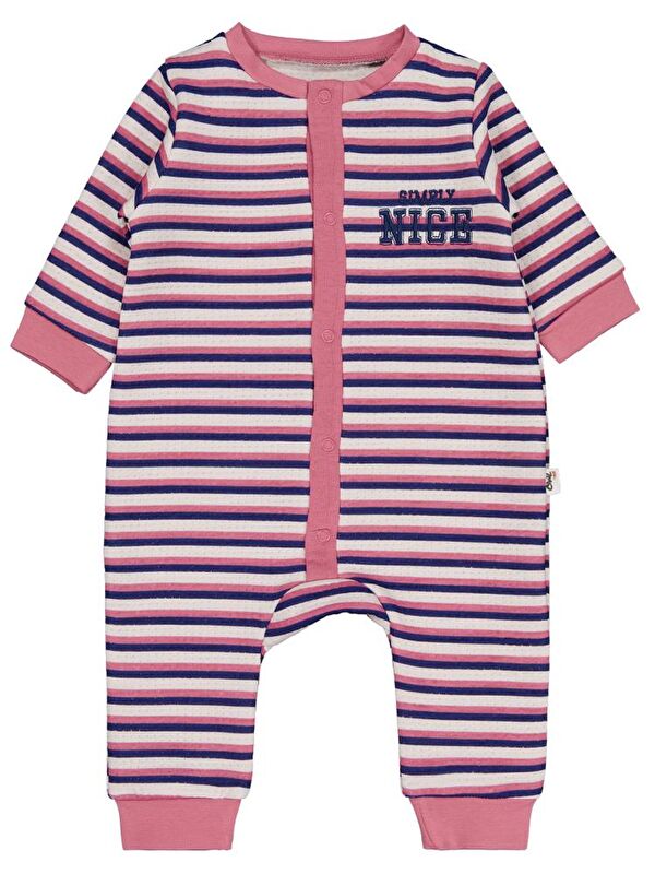 Civil Baby Çizgili ve Nice Nakışlı 6-18 Ay Tulum - Pembe 6-9 Ay
