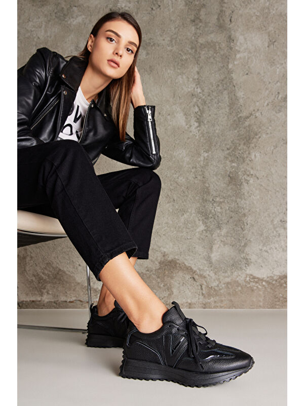Kadın Hakiki Deri Sneaker 1431000Z4660 Siyah - Görsel 9