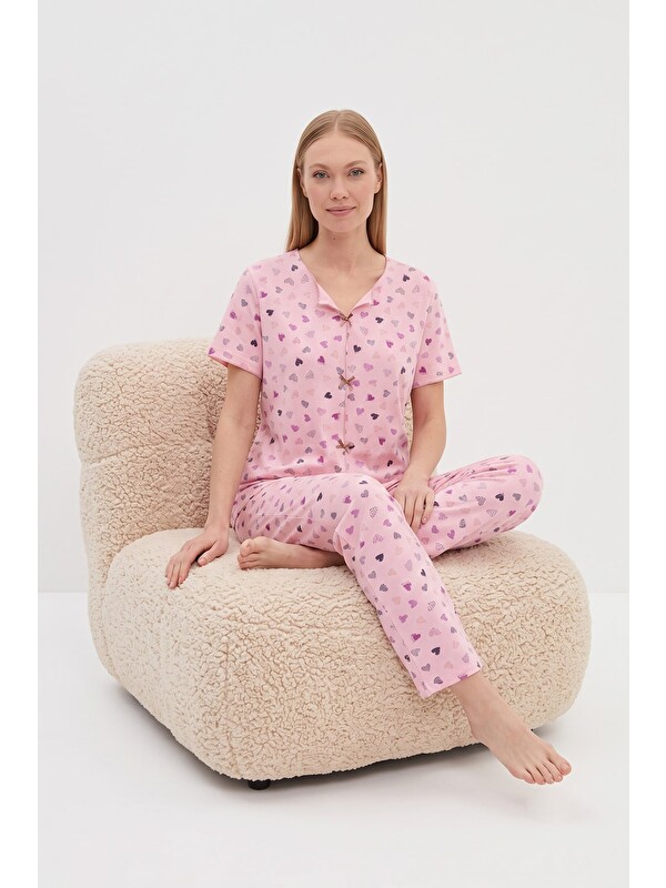 Fullamoda Kalp Desenli Kısa Kol Pijama Takımı