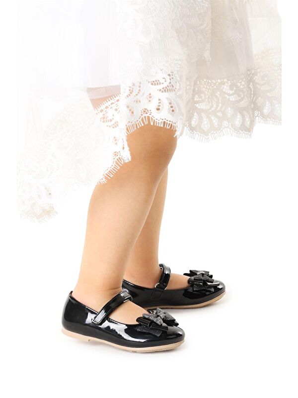 Cırtlı Kum Sim Fiyonklu Kız Çocuk Babet Ayakkabı Ege 202 Rugan - Görsel 3