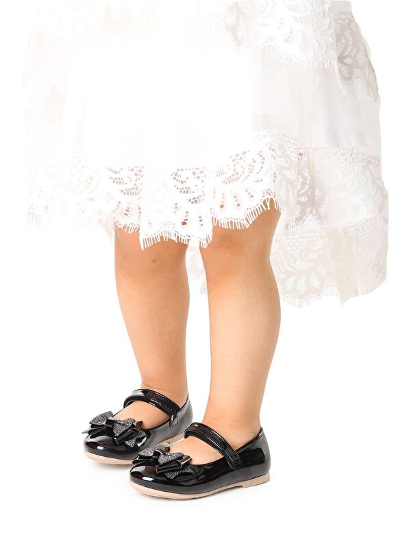 Cırtlı Kum Sim Fiyonklu Kız Çocuk Babet Ayakkabı Ege 202 Rugan - Görsel 4