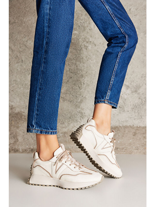 Kadın Hakiki Deri Sneaker 1431000Z4660 Krem - Görsel 8