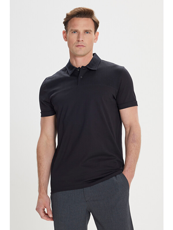 Altınyıldız Classics Erkek Siyah Slim Fit Dar Kesim %100 Pamuk Polo Yaka Tişört