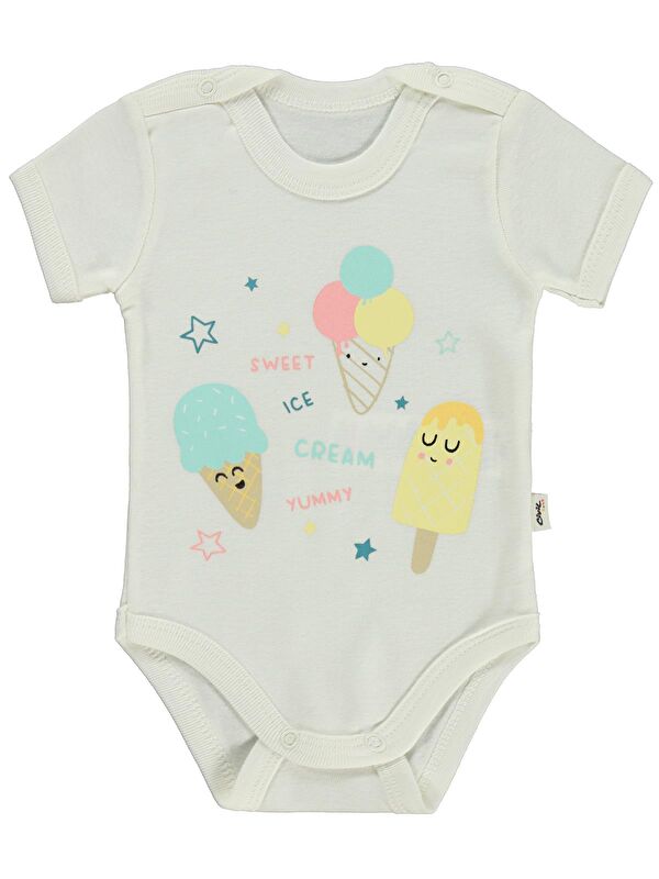 Civil Baby Dondurma Baskılı 1-36 Ay Çıtçıtlı Badi - Ekru 12-18 Ay