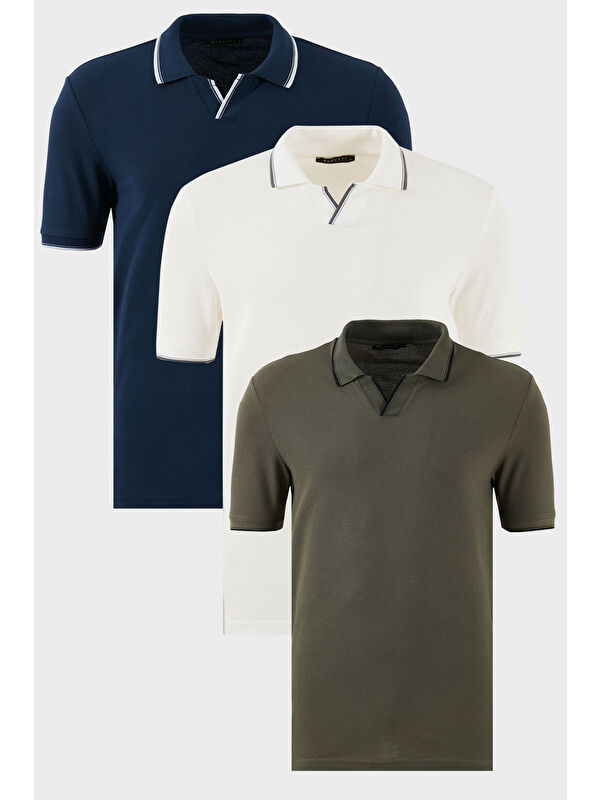 Buratti Pamuklu Regular Fit Şerit Detaylı 3'lü Paket Polo Yaka %100 Pamuk Tişört 5902964S3