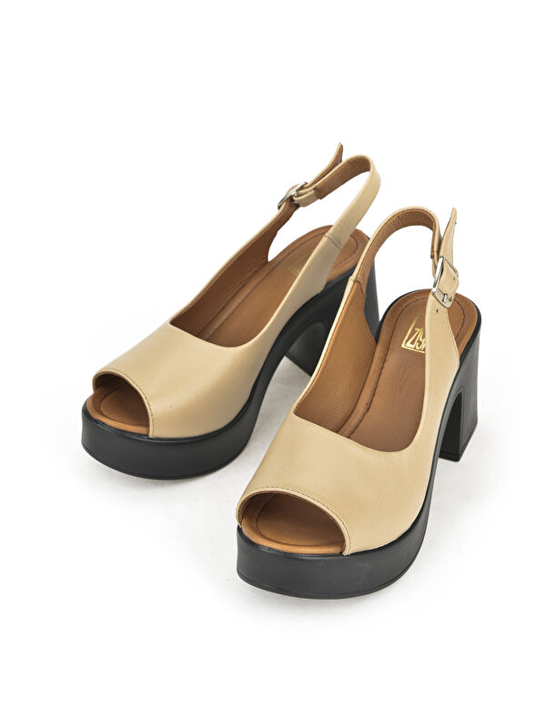 Kadın Hakiki Deri Topuklu Sandalet 151992Z28003 Bej - Görsel 2