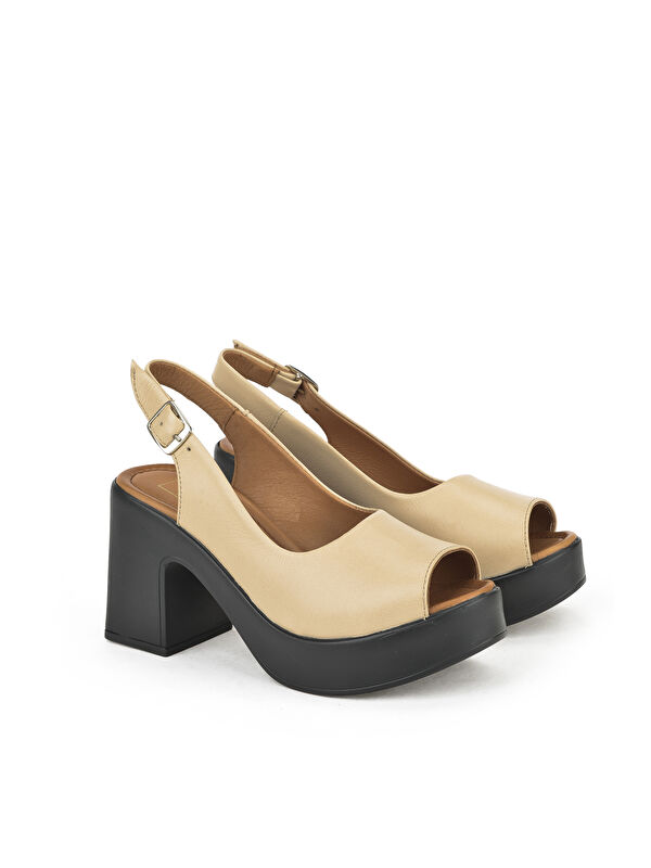 Kadın Hakiki Deri Topuklu Sandalet 151992Z28003 Bej - Görsel 4