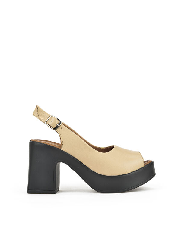 Kadın Hakiki Deri Topuklu Sandalet 151992Z28003 Bej - Görsel 5