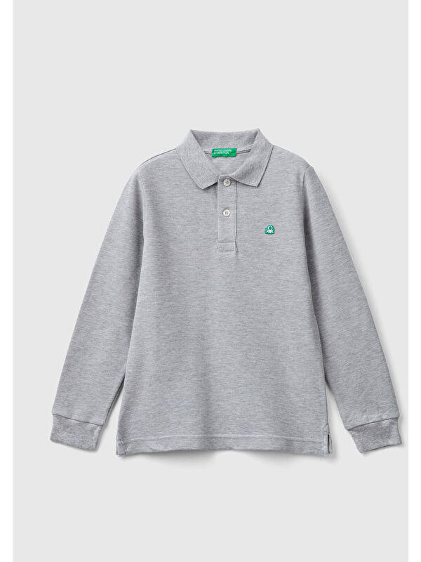 United Colors Of Benetton Erkek Çocuk Gri melanj Logolu Polo T-Shirt