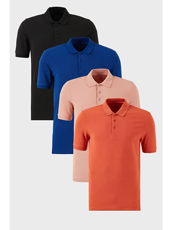 Buratti Pamuklu Regular Fit Düğmeli Polo Yaka 4'lü Paket %100 Pamuk Tişört 5902127S4