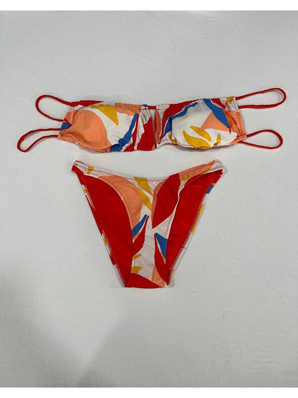 Hazelin Kadın Çok Renkli Tropikal Desenli Astarlı Straplez Bikini Takım HZL25S-AR1666
