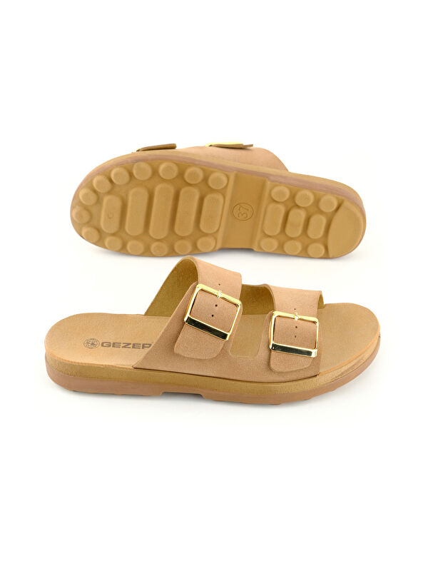 Kadın Yazlık Suni Deri İki Toka Ayarlanabilir Comfort Taban Günlük Terlik - Görsel 6