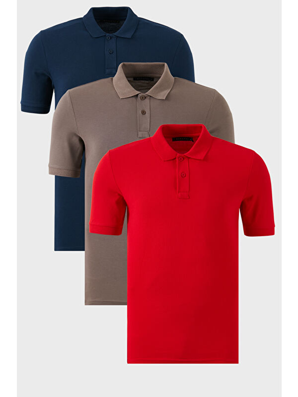 Buratti Pamuklu Regular Fit Düğmeli 3'lü Paket Polo Yaka %100 Pamuk Tişört 5902739S3