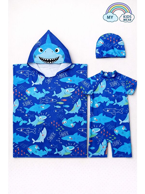 My Kids Wear Erkek Çocuk Deniz Kombini 3’lü Set – Mayo, Havlu ve Bone 12582
