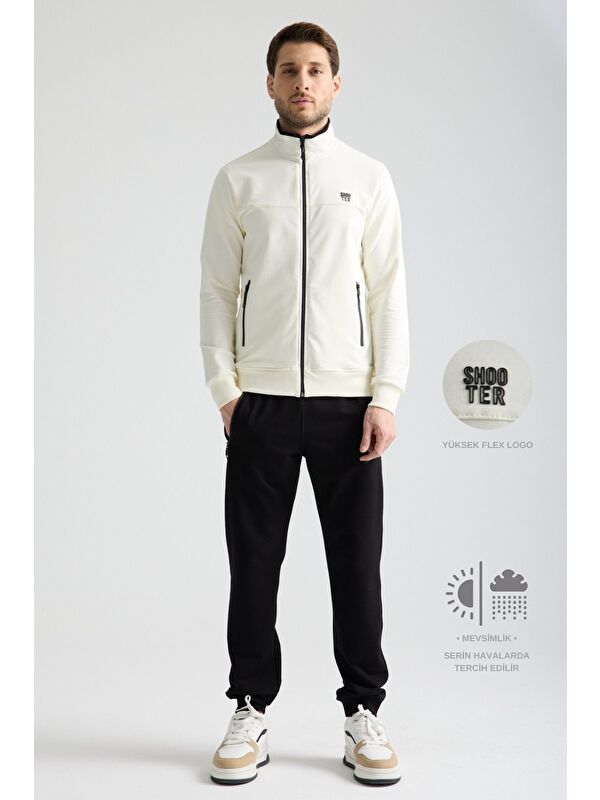 Shooter Sportswear Ekru  Erkek Luxe Eşofman Takımı Rahat Kalıp Manşetli Minimal Logo